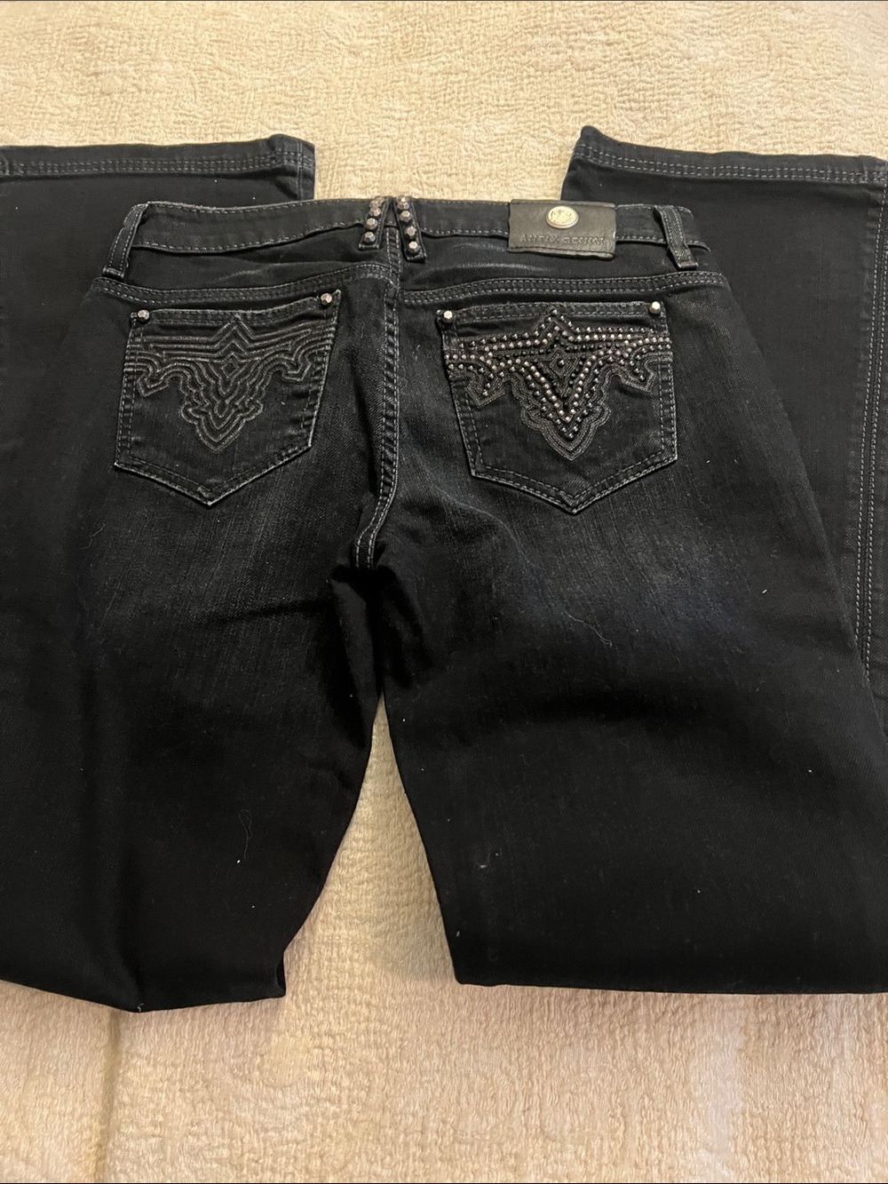 Antik Denim Studded Low Rise Boot Cut Jeans